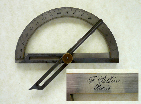 Contact goniometer with detachable limbs, F. Pellin, Paris