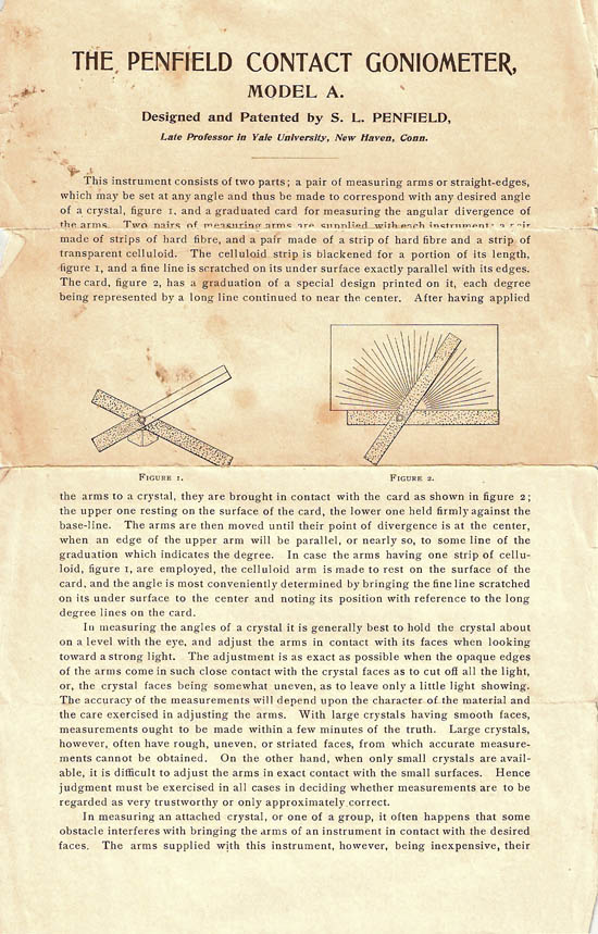 Contact goniometer with separate arms, S.L. Penfield, New Haven, Conn., U.S.A.