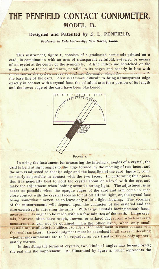 Educational contact goniometer with fixed arms, S.L. Penfield, New Haven, Conn., U.S.A.