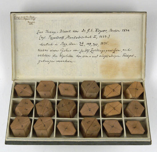 Wooden models of twinned feldspar crystals, G.E. Kayser, Berlin, 1834